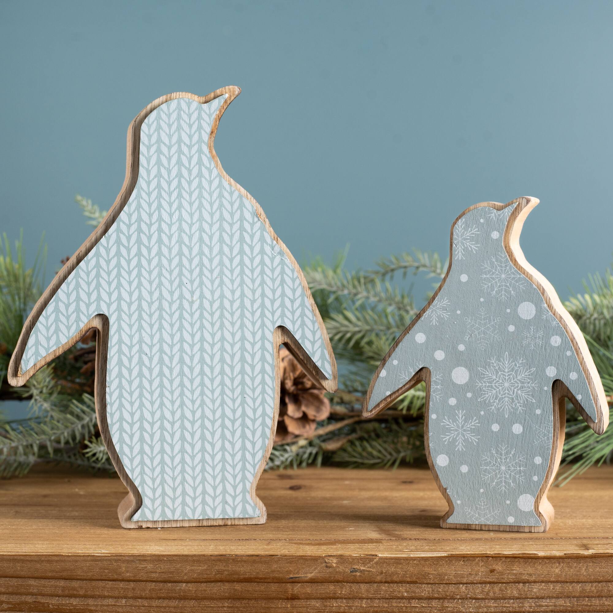 Wood Penguin Décor Set, 6" & 8"